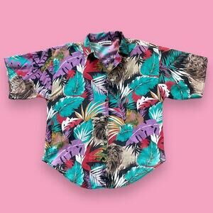 Vintage 80s hawaiian lion pattern button down